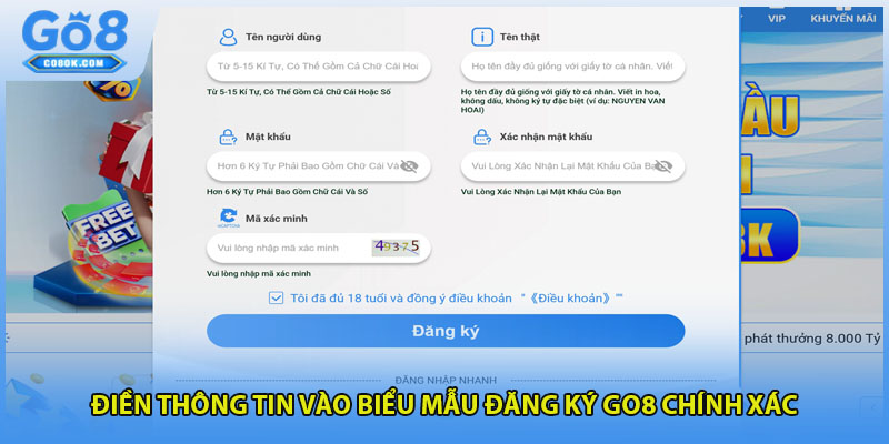 Điền thông tin vào biểu mẫu đăng ký GO8 chính xác